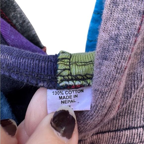 Women's 100% Cotton Hippie Patchwork Multi Color Tunic Zip Up Sweater Size XL - Picture 4 of 4